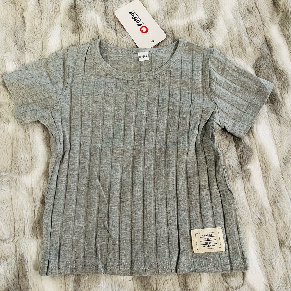 PatPat Light Gray Ribbed Short Sleeve Tee